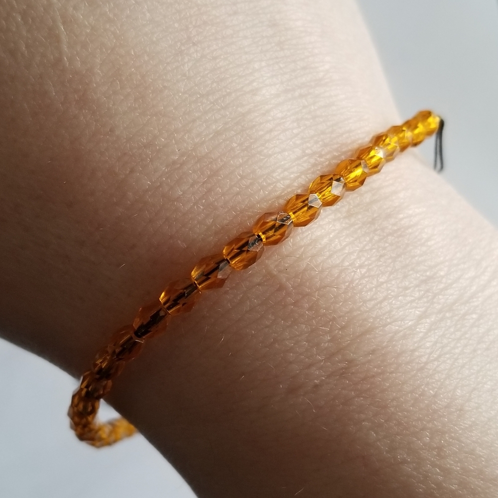 Handmade bracelet dainty vintage orange crystal beads black nylon beaded
